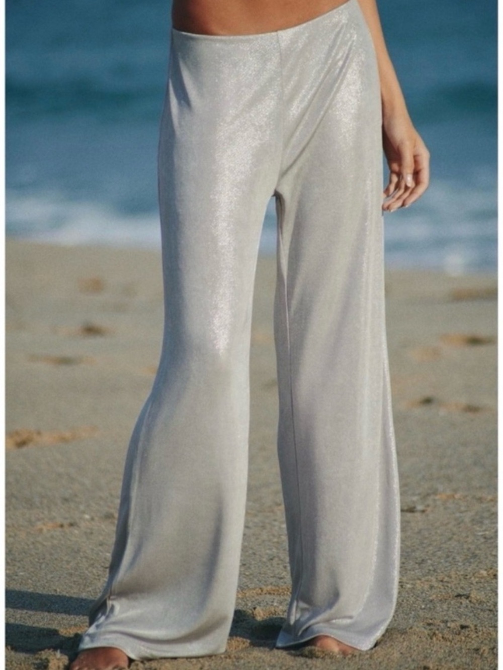 Zara Silver Shimmer Wide-Leg Pants | Size S